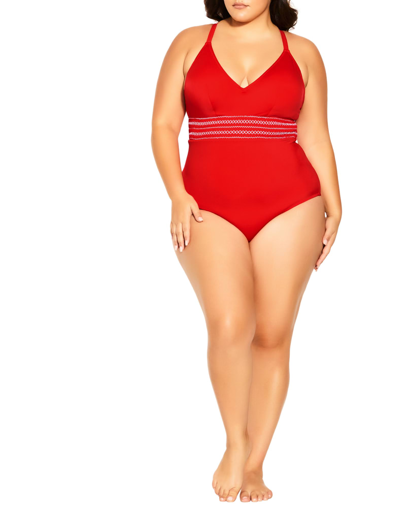 Front of a model wearing a size XS Lucia One Piece Swimsuit in Grenadine by City Chic. | dia_product_style_image_id:271663